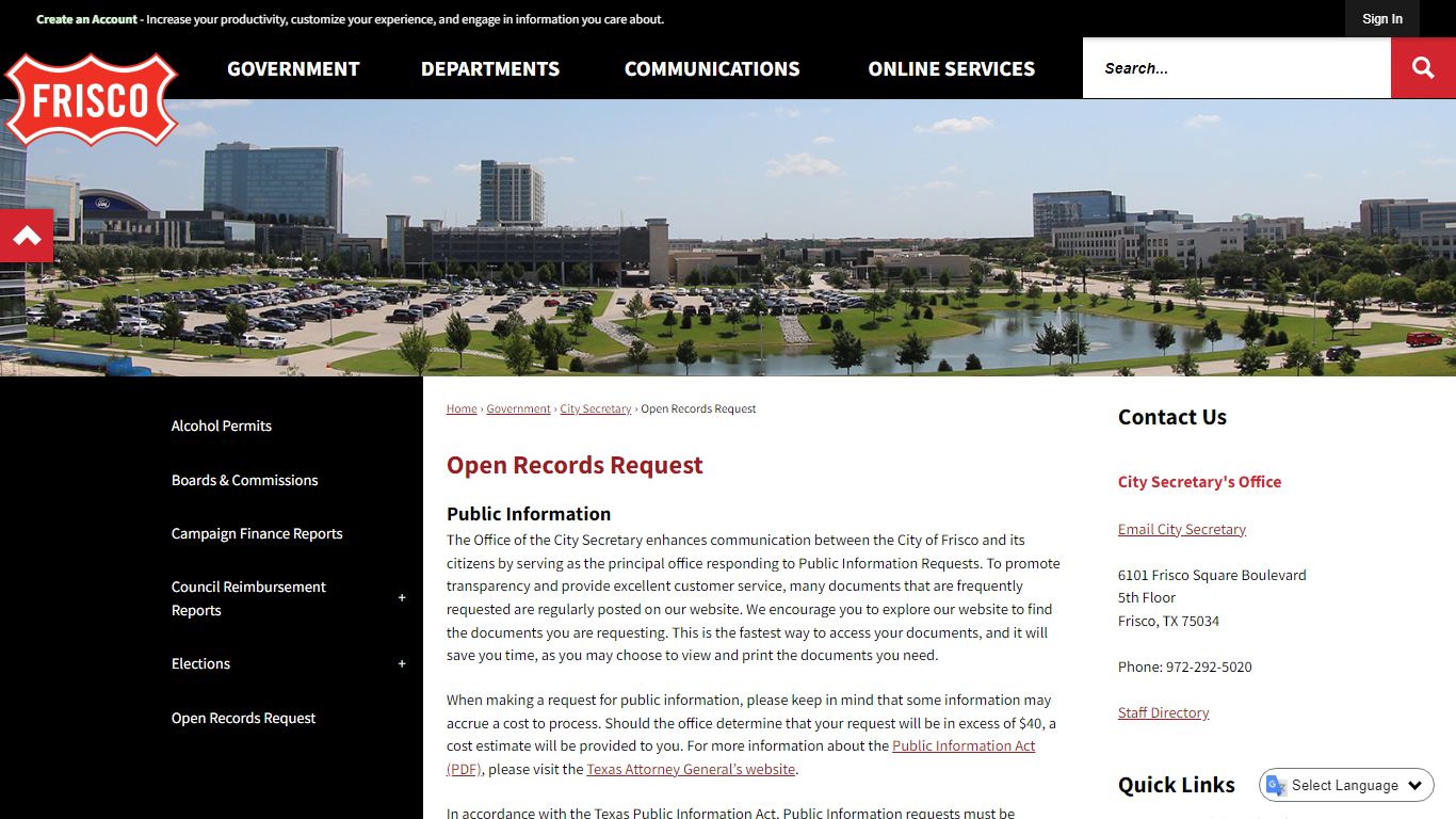 Open Records Request | Frisco, TX - Official Website